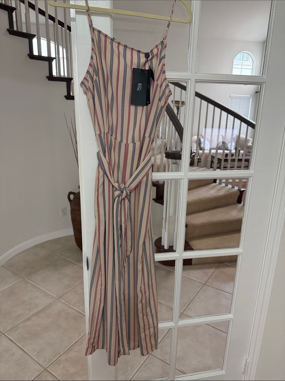 The Fifth Label NWT Size XL (10-12) Beige Striped  Jumpsuit with Tie Waist